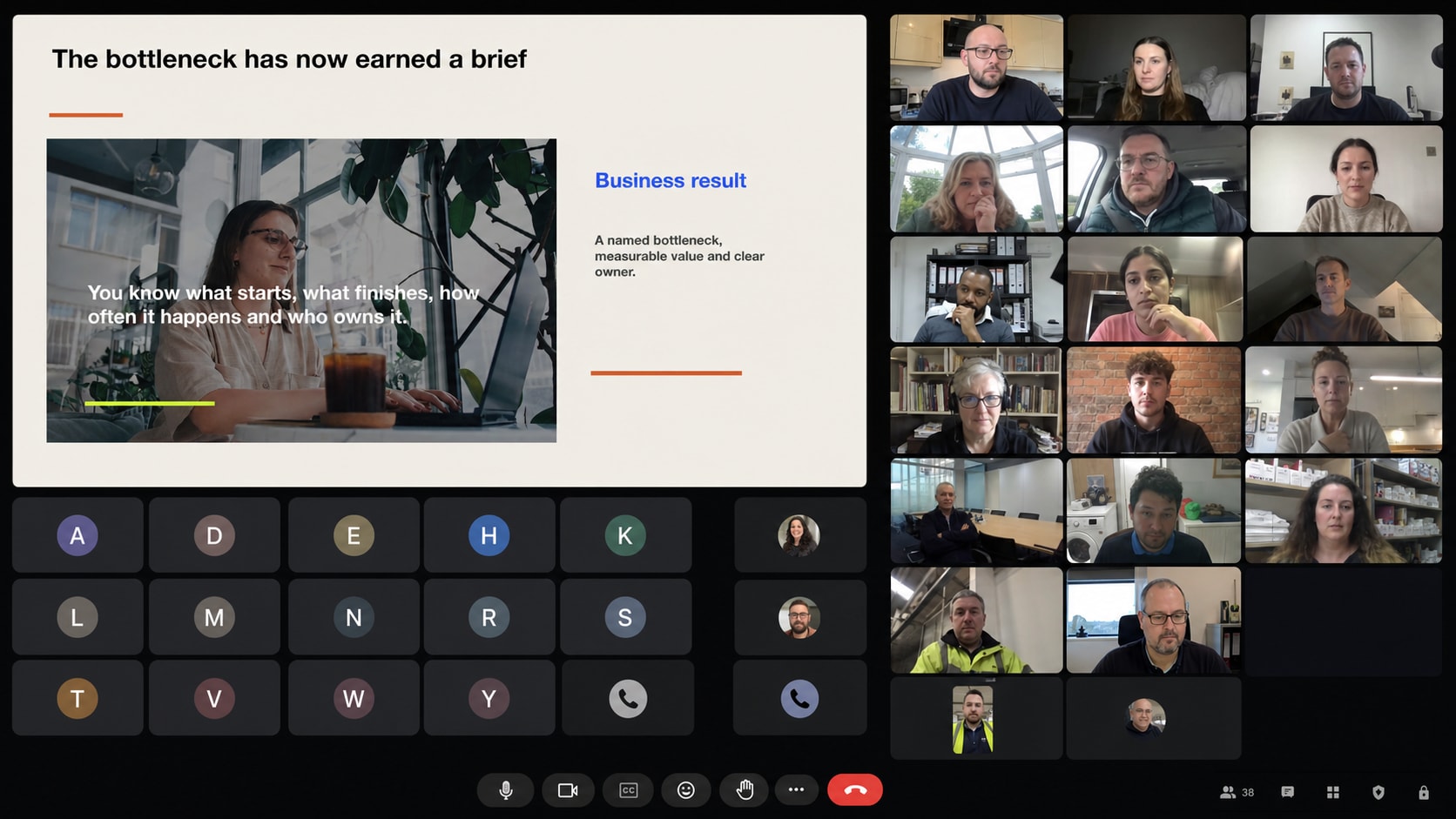 Illustrative view of the AGMM workshop deck shared in a mixed-camera video call