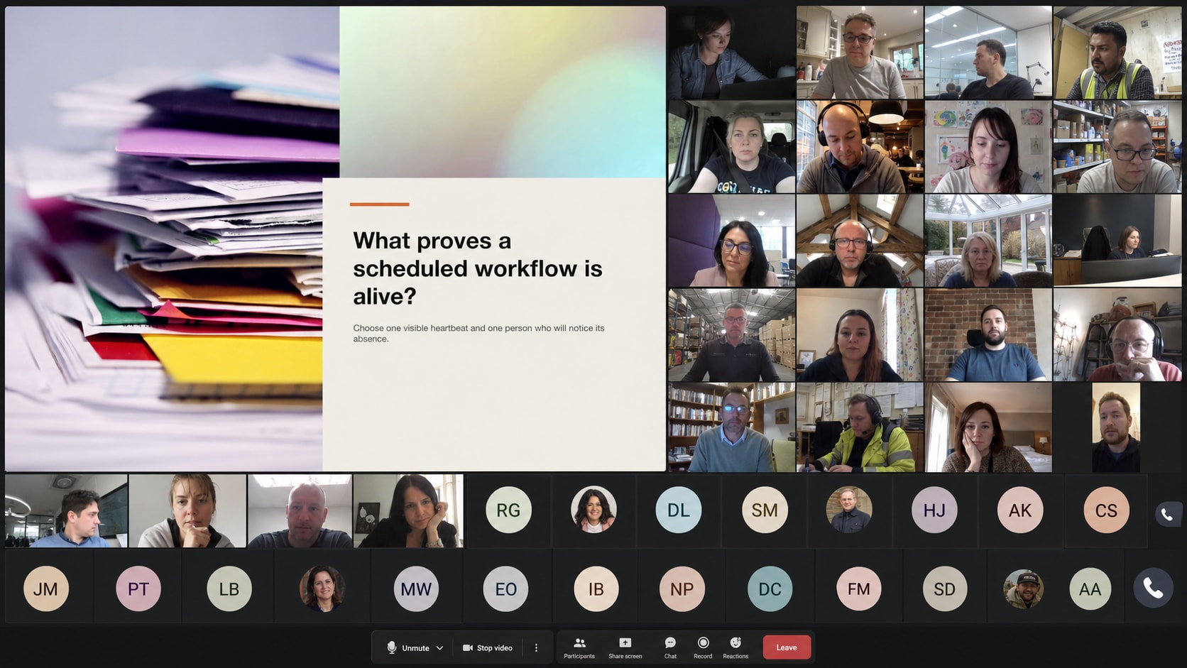 Illustrative webinar view of a mixed group working through the AGMM workflow deck